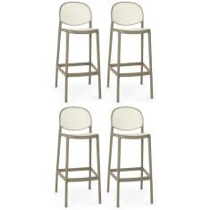 Kit 4 Banqueta Alta Com Encosto Roma Em Polipropileno - Branco/cinza Escuro