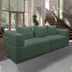 Sofá Bipartido 4 Lugares Com Almofadas Soltas 260cm Nuuk Linho Verde