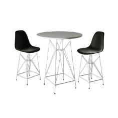 Jogo Mesa Bistrô Eames Branca 60Cm 2 Banquetas Preta Base Ferro Branco