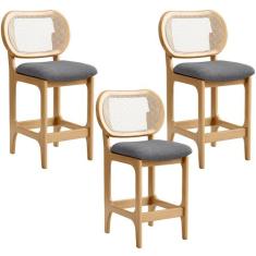 Kit 3 Banquetas Baixa Bar Cozinha Sala de Jantar Betta L02 Mel Tela Li