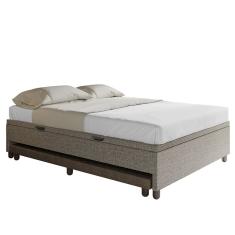 Bicama Casal Box com Baú 138x188cm Samy S05 Linho Marrom - Mpozenato