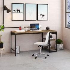 Escrivaninha Mesa Escritório com Estante Baixa 2 Prateleiras Estilo In