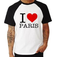 Camiseta Raglan I love Paris - Foca na Moda, Branco, Preto, G