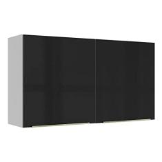 Armário Aéreo Madesa Lux 120 cm 2 Portas - Branco/preto