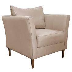 Poltrona Decorativa Sala de Estar Pés Palito Lubbock Couro Bege - Gran Belo