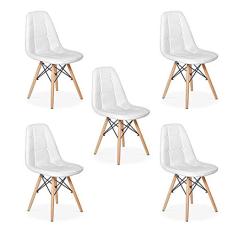 Conjunto 5 Cadeiras Dkr Charles Eames Wood Estofada Botonê - Branca
