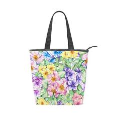 Bolsa feminina durável de lona com flores em aquarela bolsa de ombro para compras com grande capacidade
