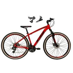  Bicicleta Aro 29 Ksw Xlt Alumínio 24v Câmbios Shimano Garfo Suspensão Pneu com Faixa Bege - Vermelho