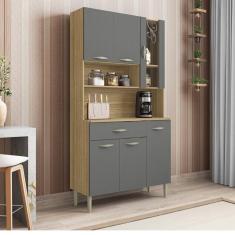 Armário de Cozinha 6 Portas 1 Gaveta Golden Kits Paraná Freijó/Gris