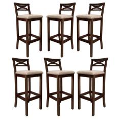 Kit 6 Banquetas Media Estofada para Bancada Madri Madeira Capuccino Suede Bege CCS