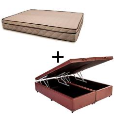 Cama Baú Queen 158 Tecido Sintético Marrom Com Colchão Polônia Bello Box - D28 66x158x198