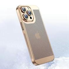 Capa de telefone com dissipação de calor revestida para iPhone 14 15 13 12 11 Pro Max 13 12 Mini X XS XR 7 8 Plus Capa dura de resfriamento respirável, dourada, para iPhone 15 promax