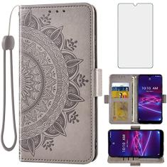 Asuwish Compatível com Coolpad Legacy Brisa capa carteira protetora de tela de vidro temperado porta-cartão de crédito flip alça de pulso suporte capa para celular Cool Pad CP3706AS 2020 2021