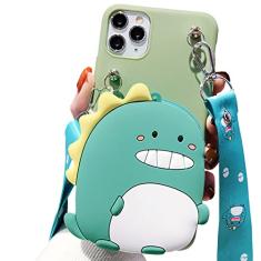SGVAHY Capa carteira para iPhone 11 com cordão de alça fofa bolsa de moeda de dinossauro engraçada capa de telefone kawaii de silicone macio à prova de choque para mulheres e meninas