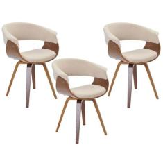 Kit 03 Cadeiras Decorativas para Escritório Recepção Ohana Fixa Linho 