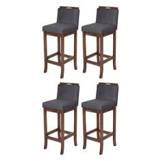 Kit 4 Banquetas Média Estofada Turim Madeira Capuccino Suede CCS - CCS