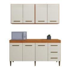 Cozinha Compacta 7 Portas 3 Gavetas Atenas Kaiki Móveis, Nature/Off