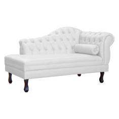 Recamier Decorativo Divã Larissa Lado Esquerdo Couro Branco Pés Madeir