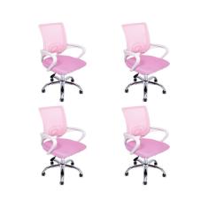 Kit 4 Cadeiras De Escritório Begonia Tela Mesh Ergonômica Rosa