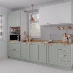 Cozinha Modulada 4 Peças 1 Torre Microondas 1 Aéreo 2 Balcões Arizona Cabecasa Madeiramadeira Branco/Menta