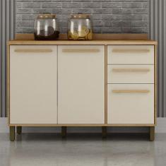 Balcão 120cm 3 Portas 2 Gavetas Salvador - Valdemóveis, Cinamomo/Off W