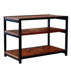 Sapateira Banco Industrial Preta Madeira Imbuia Com 3 Prateleiras - Do