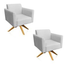 Kit 02 Poltronas Giratória Marisa Suede Cinza Base Madeira MA30 - DRos