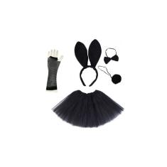 Fantasia Coelhinha Infantil Preta 5 Peças Festas Halloween