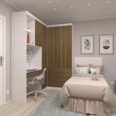 Guarda Roupa Dormitório Modulado Alpes Solteiro Canto c/ Bancada de Estudo - Roupeiro Luciane M04