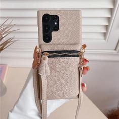 Carteira tiracolo de couro estojo porta-cartão para Samsung S23 Ultra S22 Plus A53 A33 A13 A54 A34 A24 A14 A22 capa, rosa areia, para A22 5G