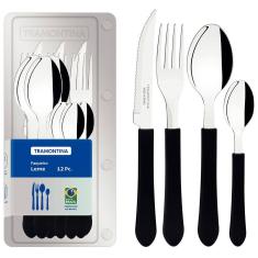 Faqueiro 12 Peças Tramontina Leme com Lâminas em Aço Inox e Cabos de Polipropileno - Preto