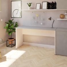 Mesa para Escritório 170cmx47cm 25mm Bramov Móveis Branca/Cinza Cristal