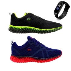 Kit 2 Tênis Asc GT-3 Para Caminhada Academia + Relógio Esportivo Masculino-Feminino