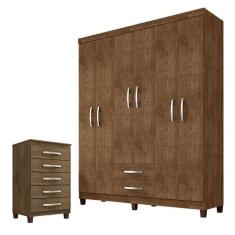 Guarda Roupa Casal Módena E Comoda Cannes 5 Gavetas Malbec - Incorplac