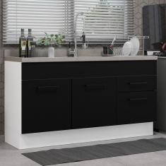 Balcão Gabinete De Pia Madesa Agata 150 Cm 2 Portas E 2 Gavetas (sem Tampo E Pia) - Branco/preto Branco/preto