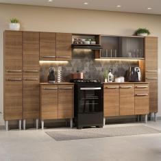 Armário de Cozinha Completa Emilly 17 Portas 1 Gaveta MDF 325cm Rustic com Puxadores em Alumínio