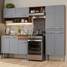 Armário De Cozinha Compacta Pop Com Balcão Rustic/Cinza