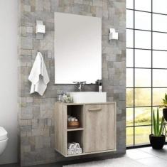 Gabinete para Banheiro 1 Porta com Espelho e Cuba Anne - Móveis Bosi