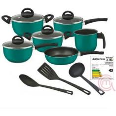 Conjunto De Panelas Verde 09 Peças Com Teflon - Marpal