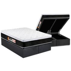 Cama Box Baú King: Colchão Espuma Castor D45 Black E White Air Euro Pillow + Base Gray(193X203)