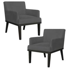 Kit 02 Poltronas Decorativas Vitória W01 Suede Cinza - Mpozenato