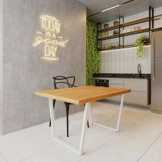Mesa Industrial para Ambiente Biofílico Madeira Maciça Lanna com Ferragem 1,20m Branco