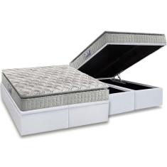 Cama Box Baú Queen: Colchão Espuma D33 Anjos Orthosono Pillow Top + Base Crc Courano White(158x198)