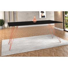 Mesa De Jantar Trama Base Cobre Com Tampo Preto 140 X 80 - New Green - Preto