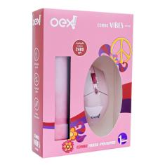 Mouse com Mousepad OEX Vibes MC200 Rosa