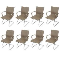 Kit 8 Cadeiras para Escritorio Interlocutor Base Fixa Esteirinha Sintético 3301 Cinza