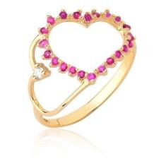 Anel Feminino Ouro Coração Pedras Rubi Vermelhas 10k A504 - MAEHLER Ar