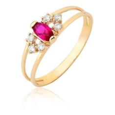 Anel Feminino Com Pedra Vermelha Aro Duplo Ouro 18k A11 - MAEHLER Arte