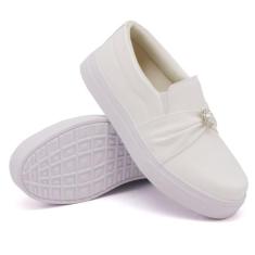 Tênis Slip On Dk Use Shoes com Elástico Calce Fácil e Pedraria, Branco