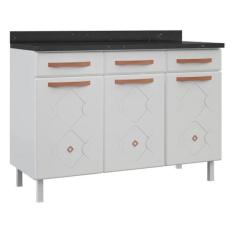 Balcão de Cozinha para Pia em Aço Mirage New 3 Portas 3 Gavetas Branco